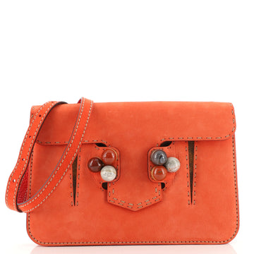 Fendi Selleria Cabochon Flap Shoulder Bag Nubuck Medium