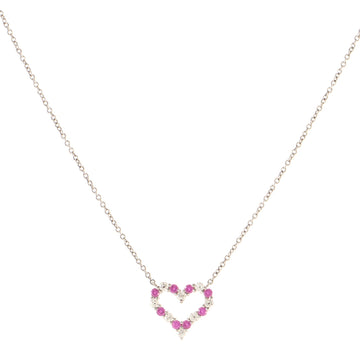 Tiffany & Co. Heart Pendant Necklace Platinum with Diamonds and Pink Sapphires Small