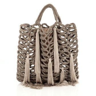 Jimmy Choo Delilah Tote Crochet Rope with Tassels Large