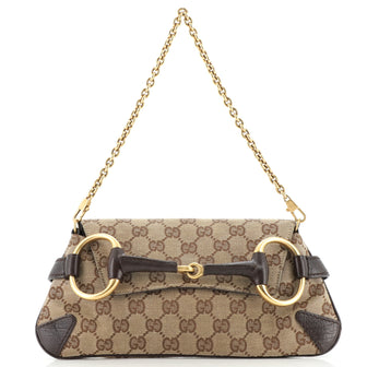 Gucci Horsebit Chain Clutch GG Canvas with Leather Medium