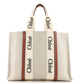 Chloe Woody Tote Canvas with Leather Large