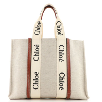 Chloe Woody Tote Canvas with Leather Large