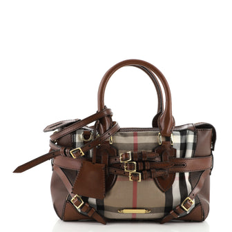 Burberry Bridle Gladstone Convertible Satchel House Check Canvas Small