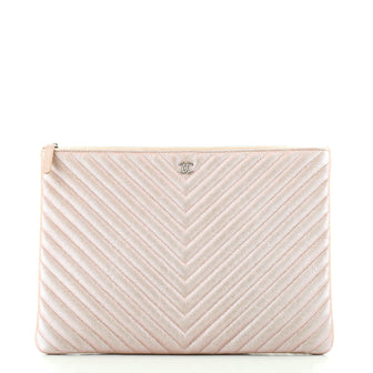 Chanel O Case Clutch Chevron Caviar Large