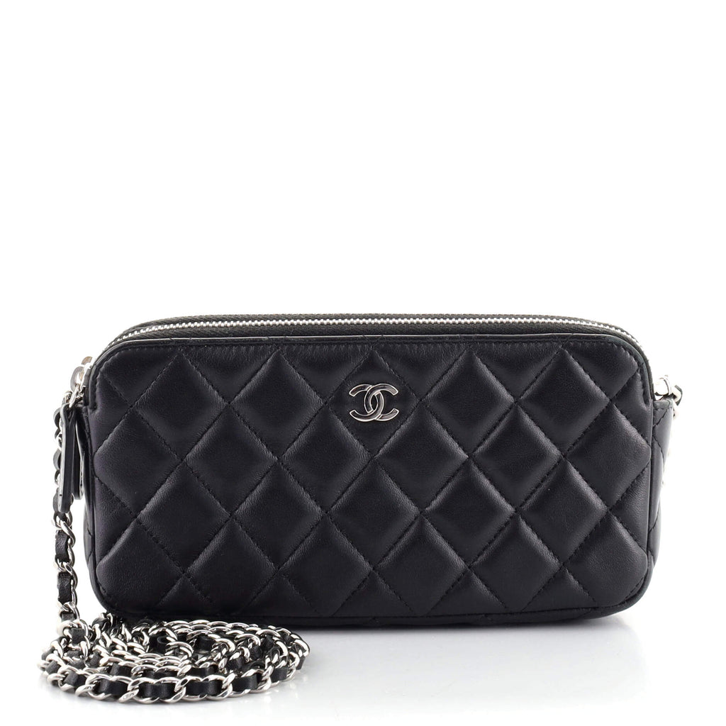 Chanel-Double Zip Clutch With Chain - Couture Traders