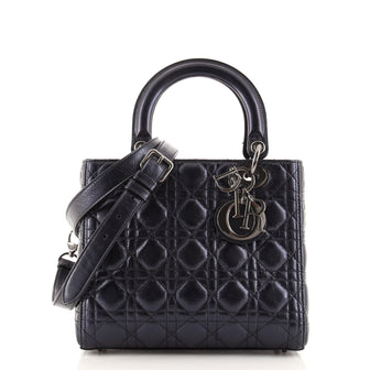 Christian Dior Lady Dior Bag Cannage Quilt Metallic Leather Medium