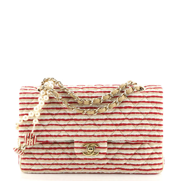 Chanel Red Striped Jersey Coco Sailor Flap Medium Q6B1VM1FM7001