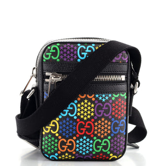 Gucci Front Zip Messenger Bag Psychedelic Print GG Coated Canvas Mini