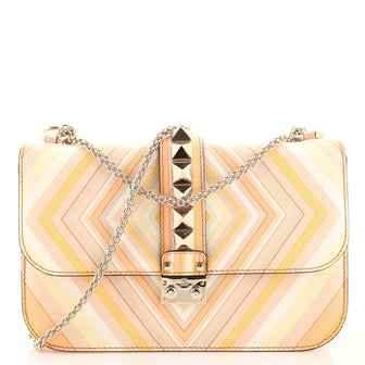 Valentino 1975 Glam Lock Shoulder Bag Striped Leather Medium
