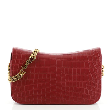 Saint Laurent Elise Shoulder Bag Crocodile Embossed Leather Small