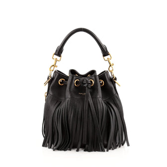 Saint Laurent Fringe Emmanuelle Bucket Bag Leather Small