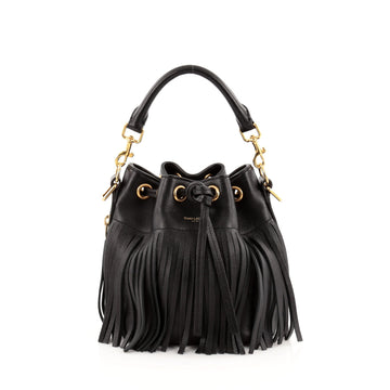 Saint Laurent Fringe Emmanuelle Bucket Bag Leather Small