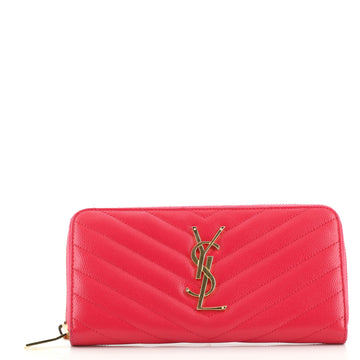 Saint Laurent Classic Monogram Zip Around Wallet Matelasse Chevron Leather