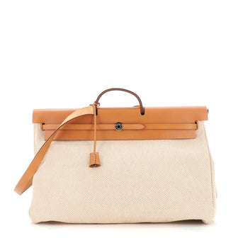 Hermes Herbag Zip Leather and Toile 50