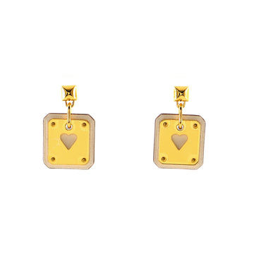 Hermes As de Coeur Drop Earrings Metal and Leather Small