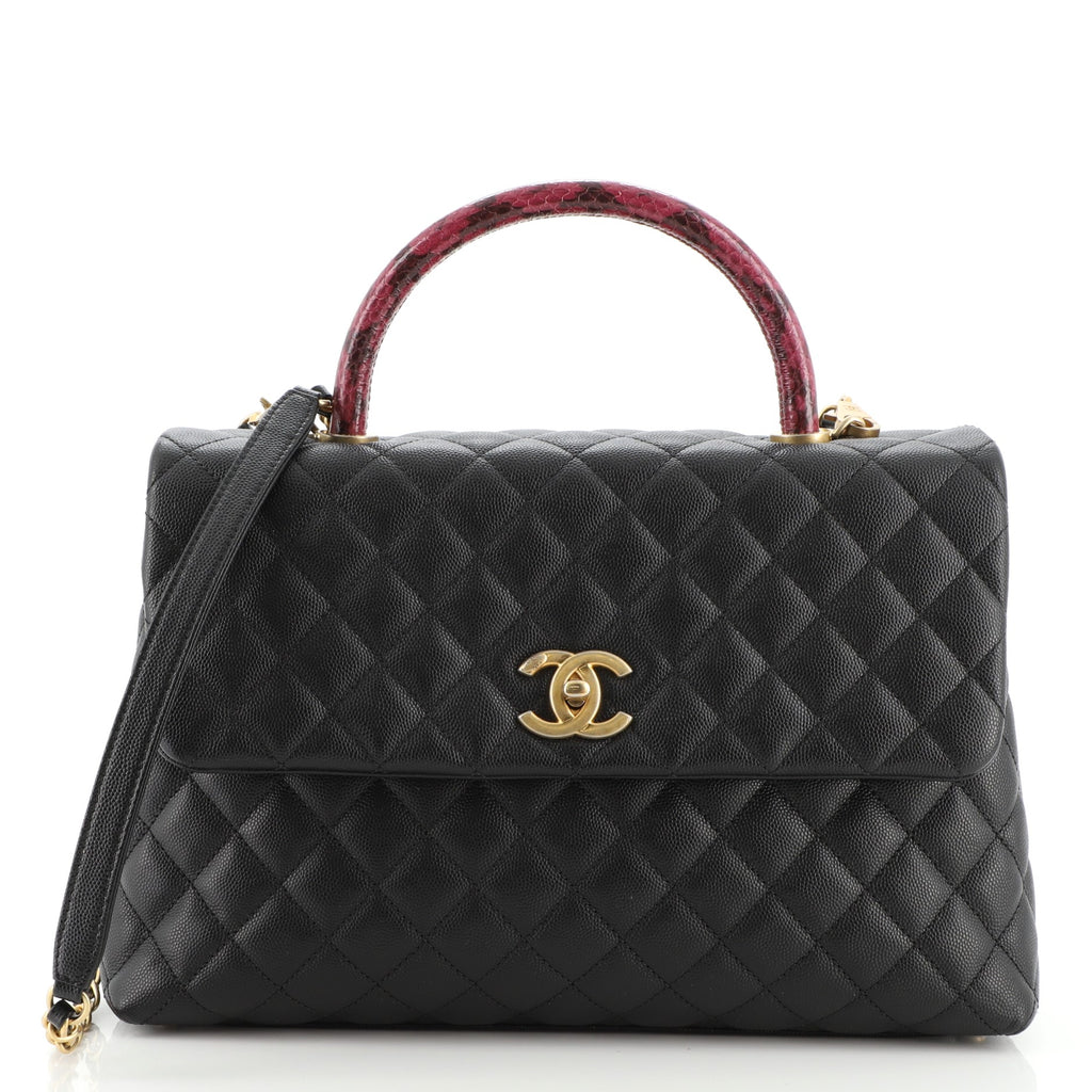 Chanel Coco Top Handle Bag Quilted Caviar with Snakeskin Medium Black  1134441