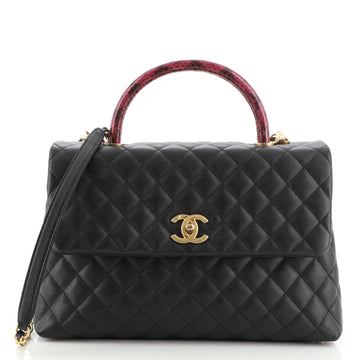 Chanel Coco Top Handle Bag Quilted Caviar with Snakeskin Medium