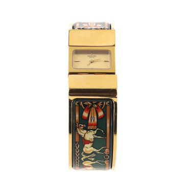 Hermes Loquet Quartz Watch Plated Metal and Printed Enamel 20