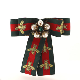 Gucci Bee Bow Brooch Ribbon with Faux Pearls and Crystals