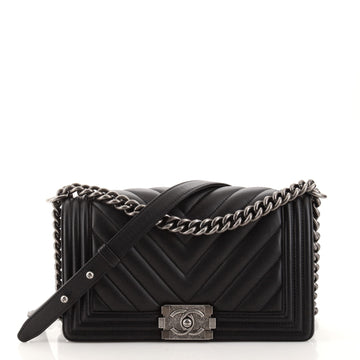 Chanel Boy Flap Bag Chevron Calfskin Old Medium