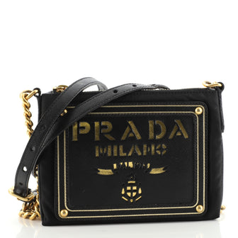 Prada Logo Chain Crossbody Bag Tessuto and Saffiano Leather Small