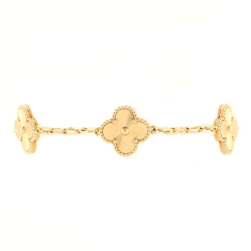 Van Cleef & Arpels Diamond-Paved Guilloche Vintage Alhambra 18Kt Gold  Bracelet - PreLoved Treasures