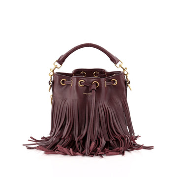 Saint Laurent Fringe Emmanuelle Bucket Bag Leather Small