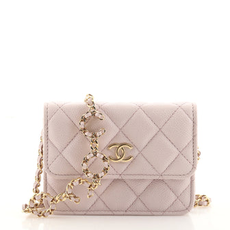 Chanel Miss Coco Strap Flap Clutch with Chain Quilted Caviar Mini