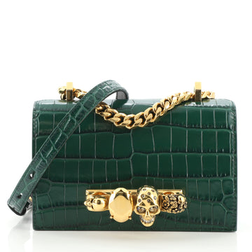Alexander McQueen Jewelled Flap Satchel Crocodile Embossed Leather Small