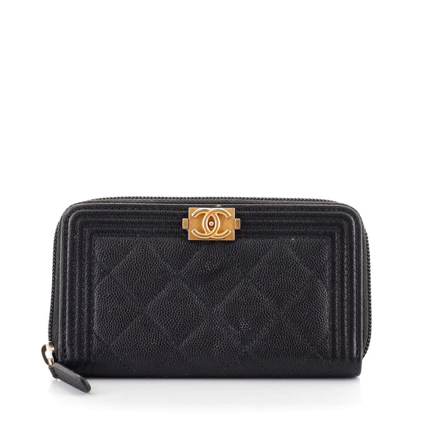 Chanel So Black Boy Zip Around Wallet Quilted Caviar Small Black 1136482