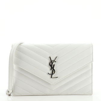 Saint Laurent Classic Monogram Wallet on Chain Matelasse Chevron Leather Small