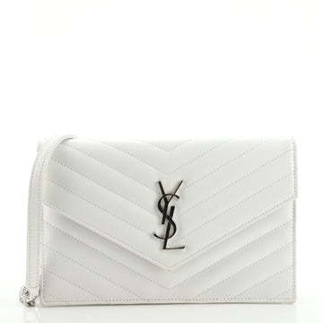 Saint Laurent Classic Monogram Wallet on Chain Matelasse Chevron Leather Small