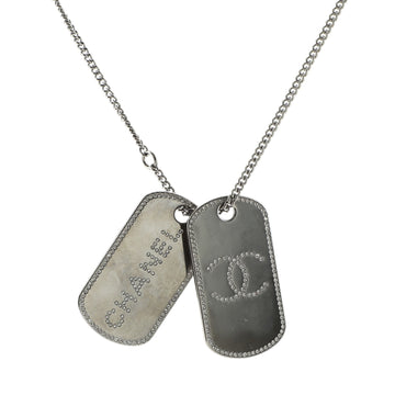 Chanel CC Dog Tag Charm Pendant Necklace Metal with Crystals