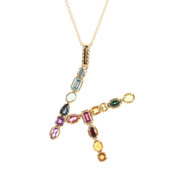 Dolce & Gabbana Rainbow Alphabet Pendant Necklace 18K Yellow Gold with Amethyst, Citrine, Garnet, Peridots, Quartz, Topaz, Tourmaline, and Pearl