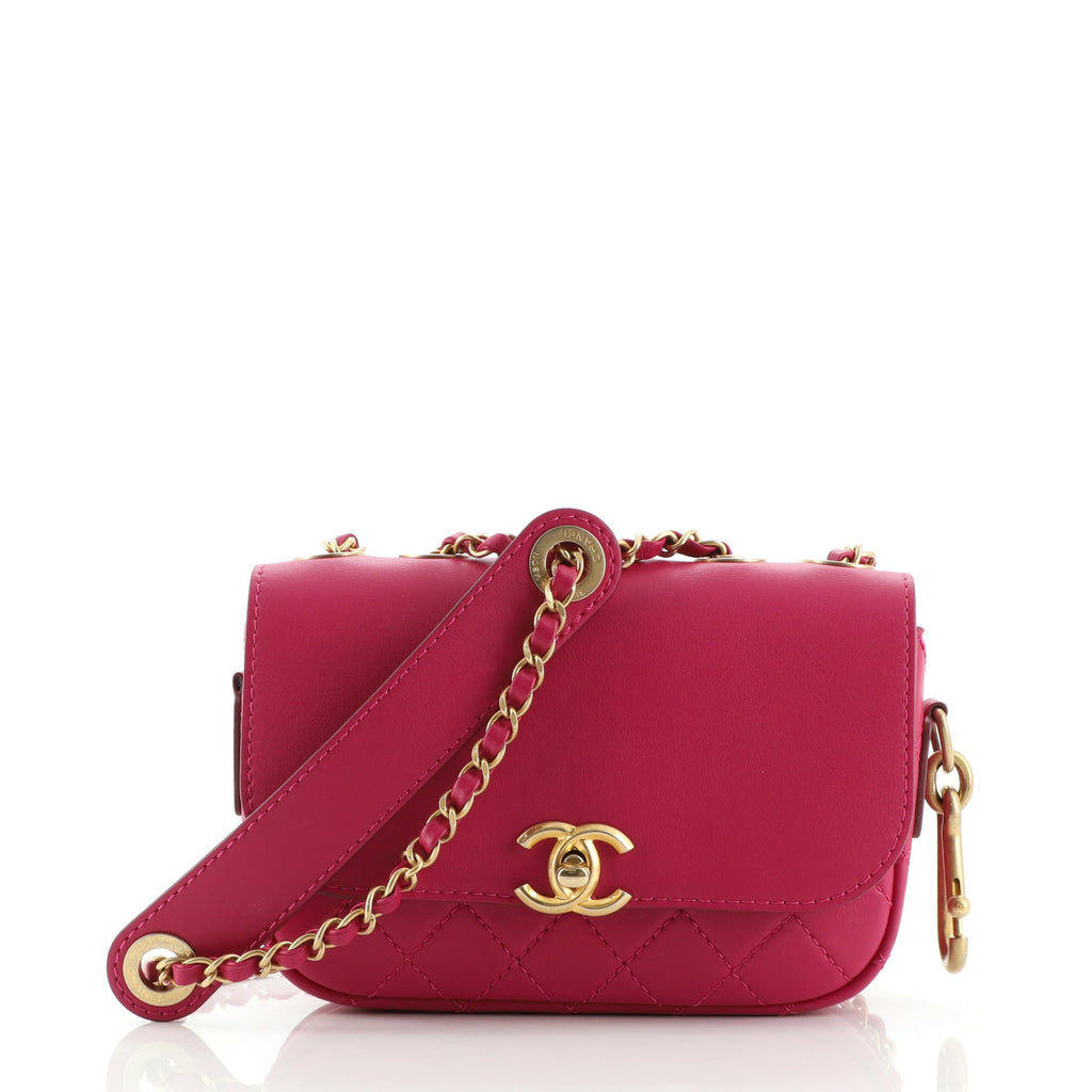 Small Flap Square Bag PU Pink Quilted Pattern Chain
