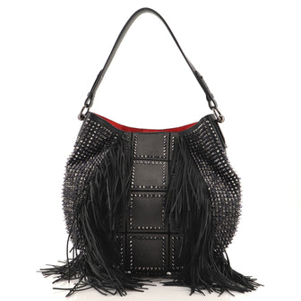 Christian Louboutin Lucky L Fringe Hobo Studded Leather
