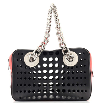 Prada Grommet Chain Shoulder Bag Perforated Leather Medium