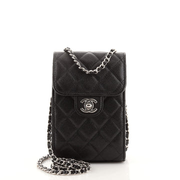 Chanel CC Flap Phone Holder Crossbody Bag Quilted Caviar