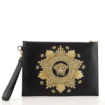 Versace Wristlet Pouch Embroidered Leather Medium
