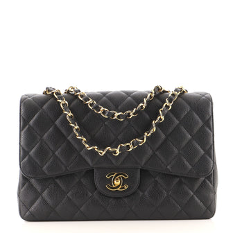 Chanel Vintage Classic Single Flap Bag Quilted Caviar Jumbo