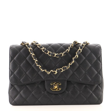 Chanel Vintage Classic Single Flap Bag Quilted Caviar Jumbo