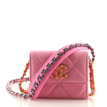 Chanel 19 Flap Coin Purse With Chain Quilted Denim