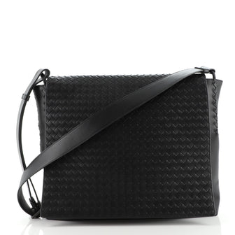 Bottega Veneta Square Flap Messenger Bag Leather with Intrecciato Nappa Large