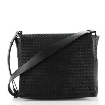 Bottega Veneta Square Flap Messenger Bag Leather with Intrecciato Nappa Large
