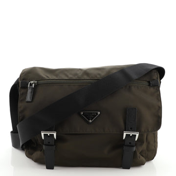 Prada Zip Buckle Messenger Bag Tessuto Medium