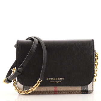 Burberry Hampshire Wallet on Chain Leather and House Check Canvas