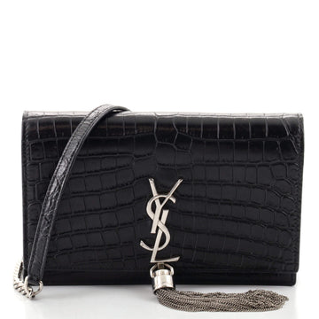 Saint Laurent Classic Monogram Tassel Chain Wallet Crocodile Embossed Leather