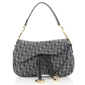 Christian Dior Vintage Double Saddle Bag Diorissimo Canvas