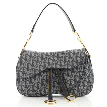 Christian Dior Vintage Double Saddle Bag Diorissimo Canvas