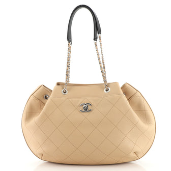 Chanel CC Lock Chain Bucket Bag Quilted Caviar Medium